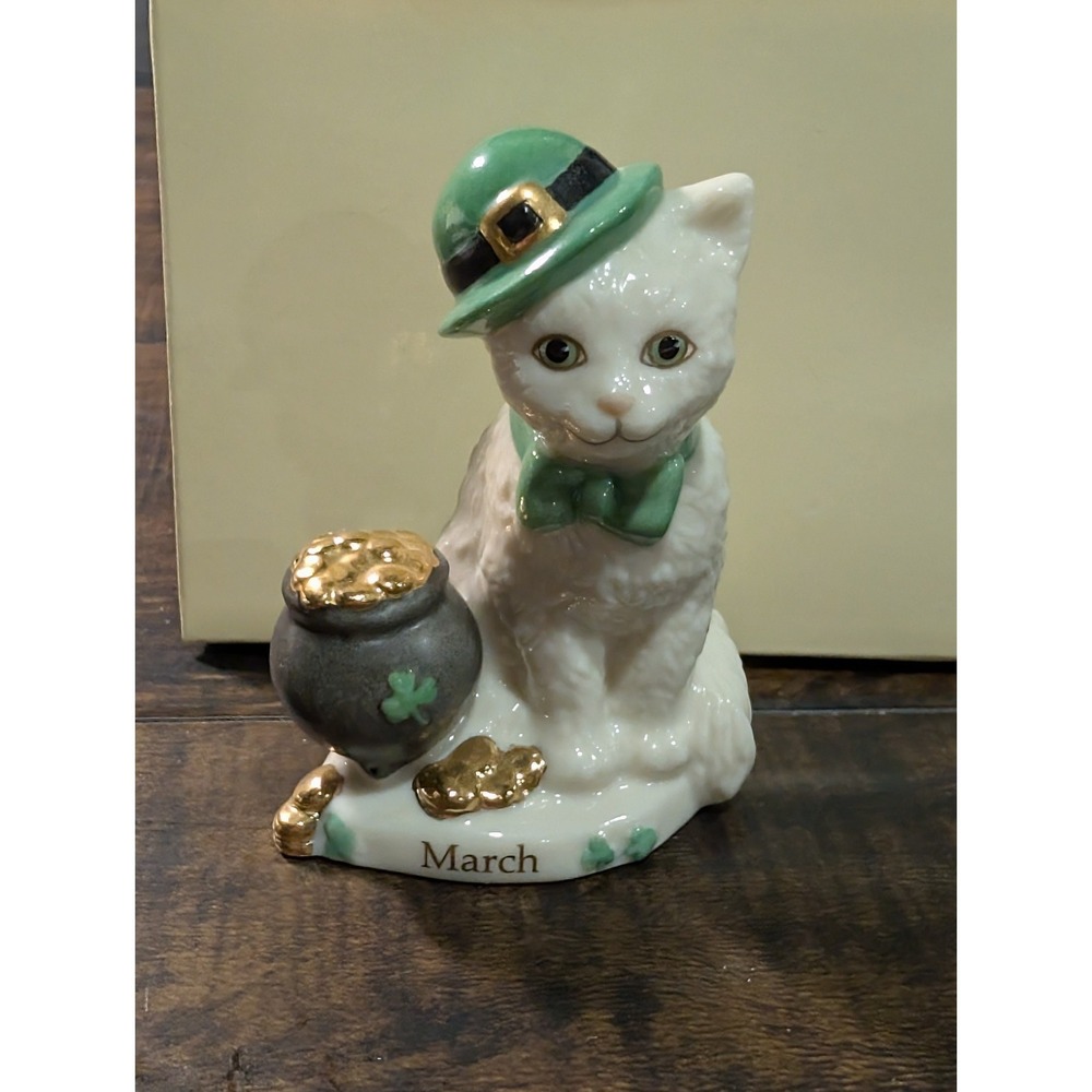 Lenox Perpetual Calendar Playful Kittens March Cat Figurine Saint Patrick'  2003